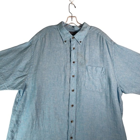 Roundtree & Yorke Mens Linen Button Down Shirt Size 2XB Blue Short Sleeve NEW - Picture 3 of 12